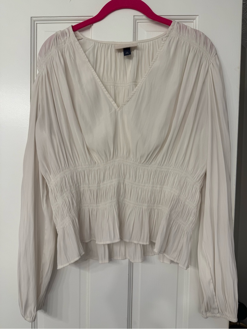 Universal Thread Cream Smocked V-Neck Long Sleeve Peplum Blouse